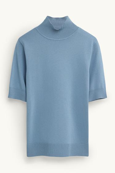 Damen - Strickpullover - kurzarm - blau