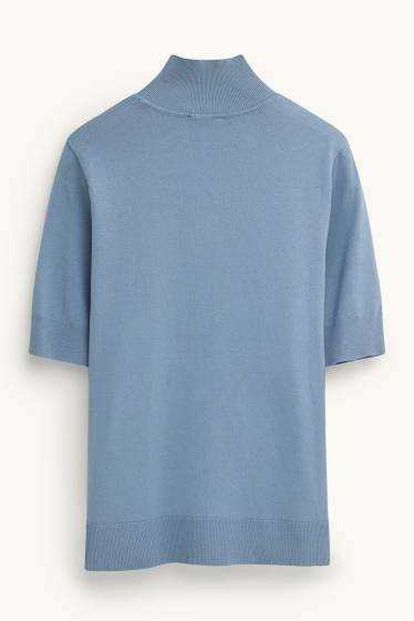 Damen - Strickpullover - kurzarm - blau