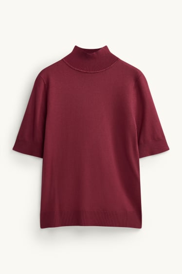 Damen - Strickpullover - kurzarm - bordeaux