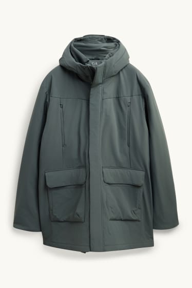 Bărbați - Parka funcțională cu glugă - căptușită - 4 Way Stretch - verde închis