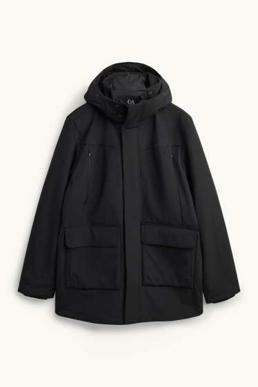 Herren - Funktions-Parka mit Kapuze - gefüttert - 4 Way Stretch - schwarz