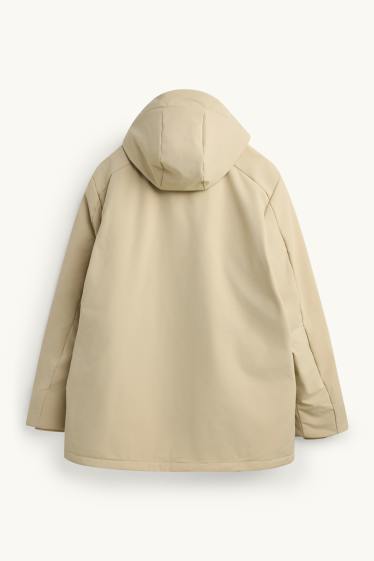 Heren - Sportieve parka met capuchon - gevoerd - 4 Way Stretch - beige