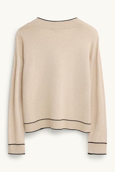 Women - V-neck jumper - beige