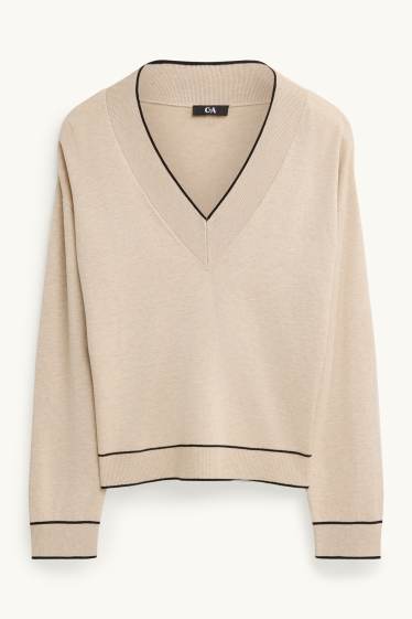 Women - V-neck jumper - beige