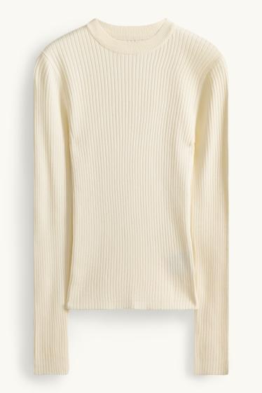 Femmes - Pull - finition côtelée - crème