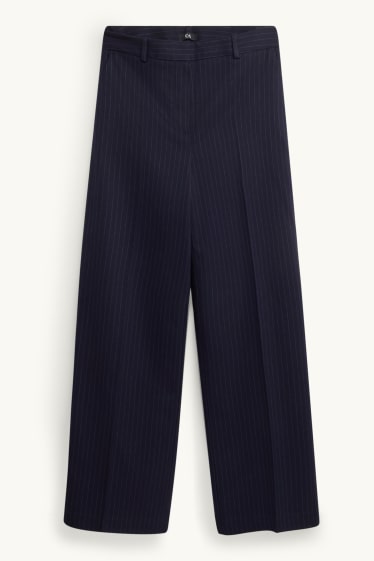 Donna - Pantaloni business - vita alta - gamba ampia - a righe - blu scuro