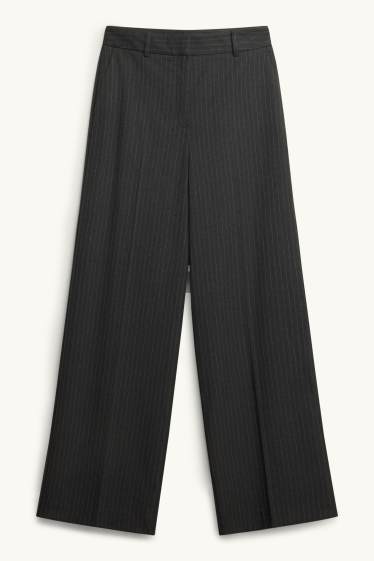 Femmes - Pantalon de bureau - high waist - wide leg - à rayures - noir