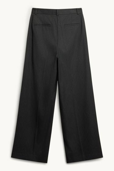 Femmes - Pantalon de bureau - high waist - wide leg - à rayures - noir