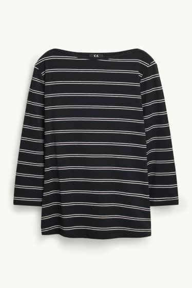 Women - Long sleeve top - regular fit - striped - black / white