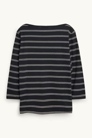 Women - Long sleeve top - regular fit - striped - black / white
