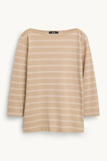 Femmes - Haut à manches longues - regular fit - à rayures - beige