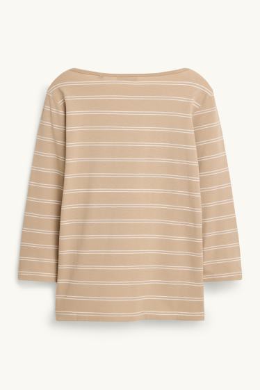 Femmes - Haut à manches longues - regular fit - à rayures - beige