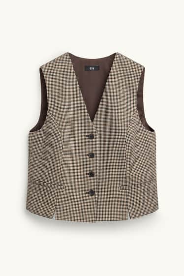 Damen - Business-Weste - Regular Fit - kariert - beige / braun