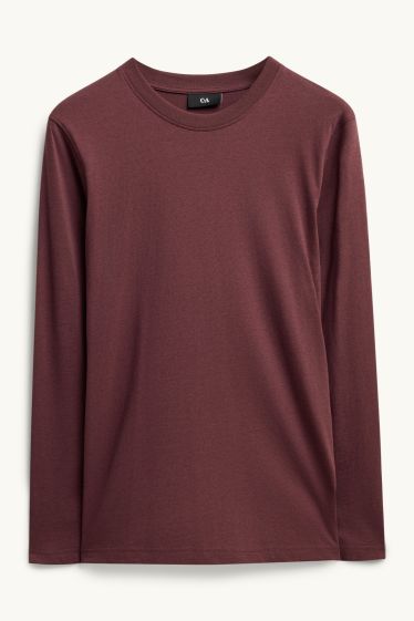 Pánské - Tričko s dlouhým rukávem - regular fit - bordeaux