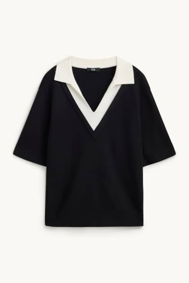 Femmes - Pull en maille - manches courtes - look 2-en-1 - noir / blanc