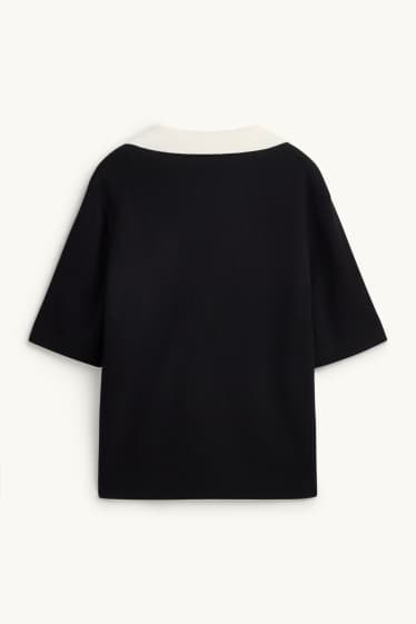 Femmes - Pull en maille - manches courtes - look 2-en-1 - noir / blanc