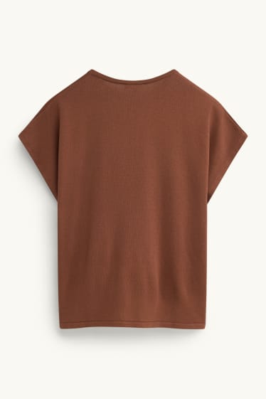 Damen - Strickpullover - kurzarm - kakao