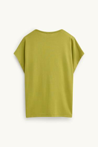 Damen - Strickpullover - kurzarm - senfgelb