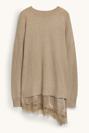 Damen - Pullover - 2-in-1-Look - hellbraun