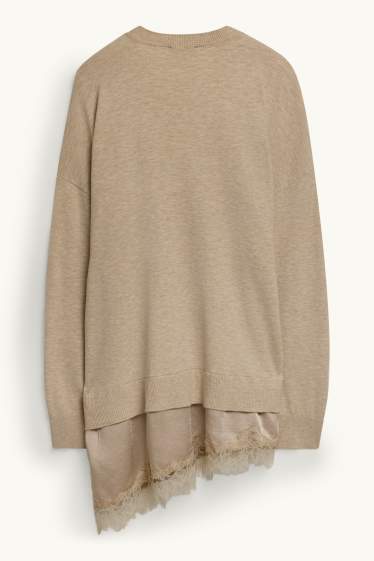 Damen - Pullover - 2-in-1-Look - hellbraun