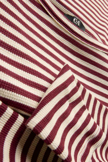 Dames - Longsleeve - regular fit - ribstof - gestreept - beige / bordeaux