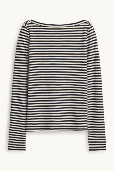 Damen - Langarmshirt - Regular Fit - gerippt - gestreift - dunkelblau / cremeweiss