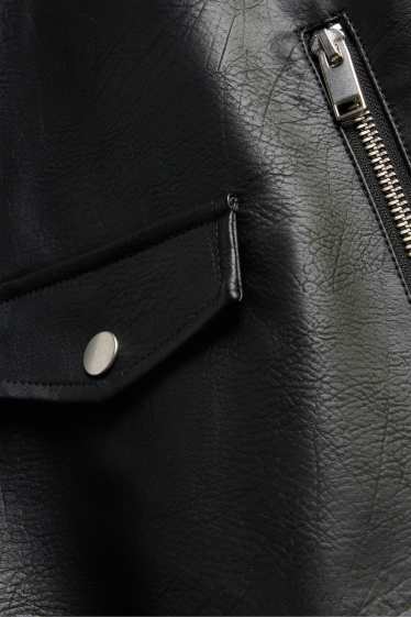 Hommes - Blouson de motard - matière synthétique - noir