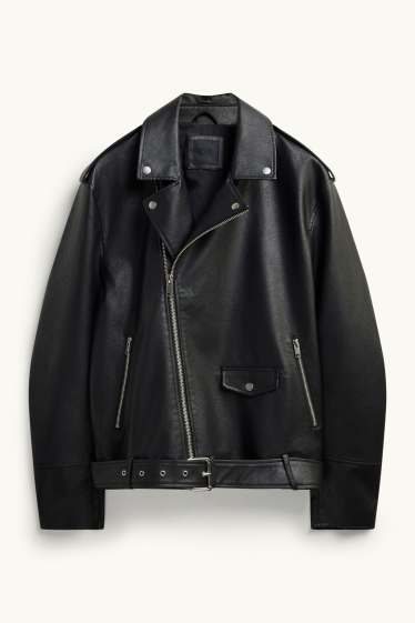 Hommes - Blouson de motard - matière synthétique - noir