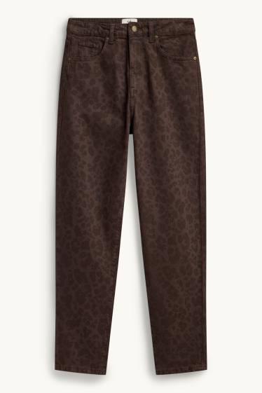 Femei - Mom jeans - talie înaltă - LYCRA ® - imprimeu de leopard - maro închis