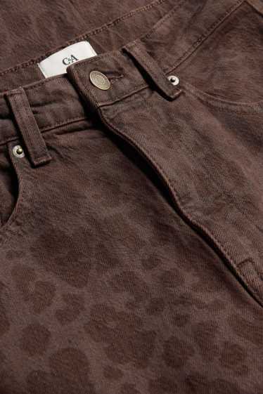 Femei - Mom jeans - talie înaltă - LYCRA ® - imprimeu de leopard - maro închis