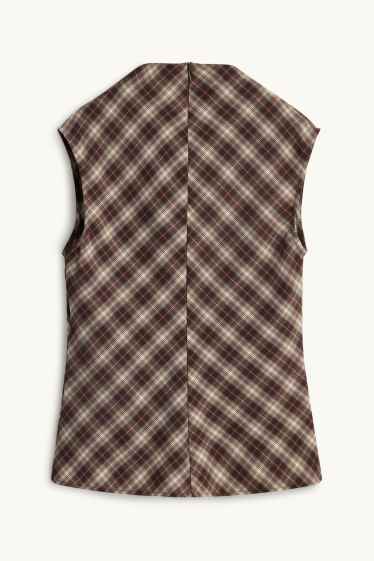 Women - Blouse top - check - beige / bordeaux