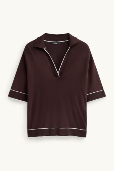 Damen - Strickpullover - kurzarm - dunkelbraun