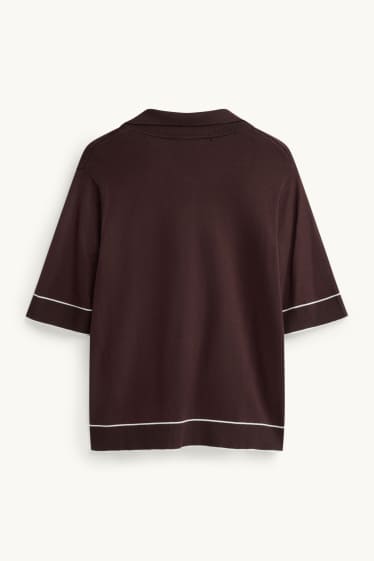 Damen - Strickpullover - kurzarm - dunkelbraun