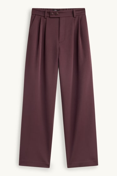 Women - Business trousers - high waist - wide leg - bordeaux
