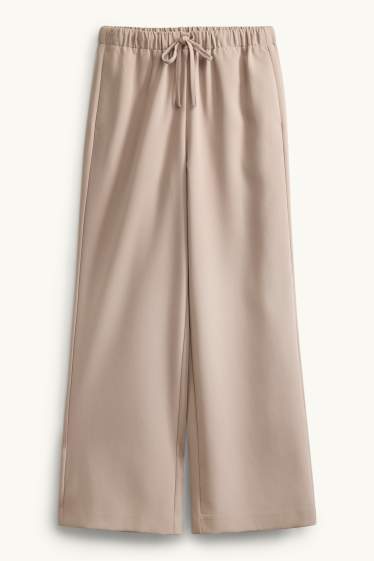 Femei - Pantaloni office - talie medie - wide leg - bej