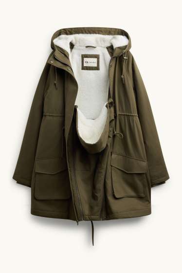 Donna - Parka tecnico premaman con cappuccio e inserto porta-bebè - verde scuro