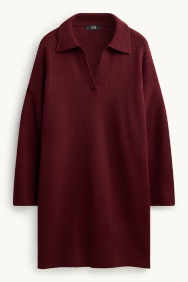 Dames - Gebreide jurk - straight fit - bordeaux