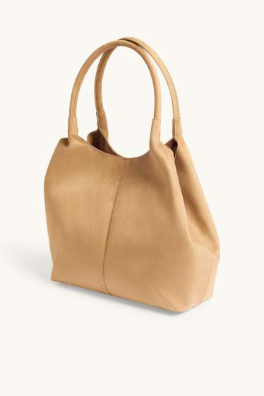 Dames - Grote shopper - imitatiesuède - beige