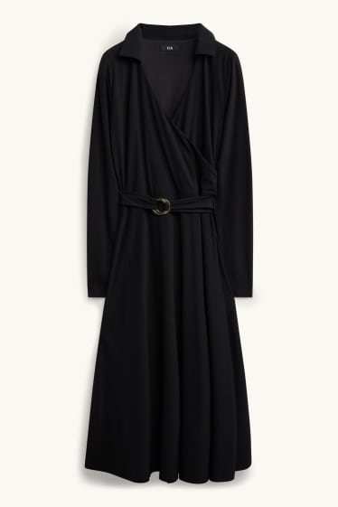 Damen - Fit & Flare Kleid mit Gürtel - schwarz
