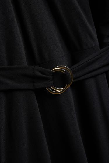Damen - Fit & Flare Kleid mit Gürtel - schwarz