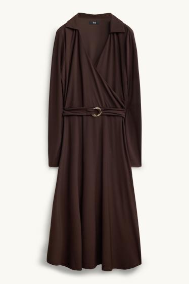 Women - Fit & flare dress with belt - dark brown