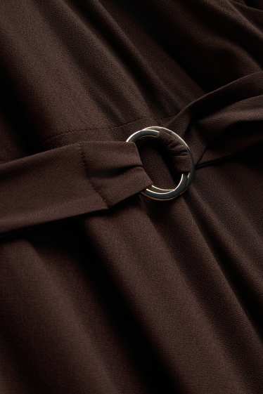 Women - Fit & flare dress with belt - dark brown