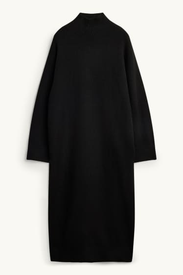 Dames - Gebreide jurk met opstaande kraag - straight fit - zwart