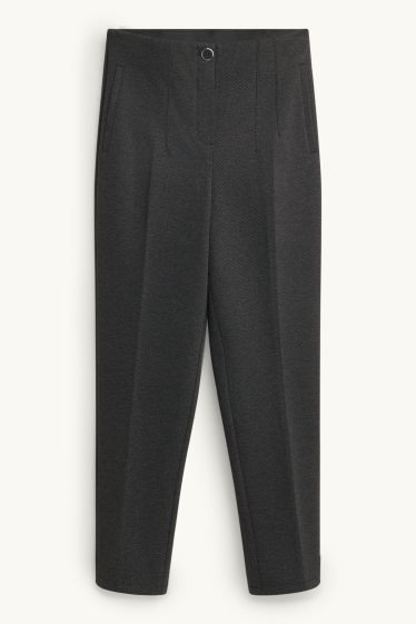 Dámské - Crop plátěné kalhoty - high waist - tapered fit - antracitová