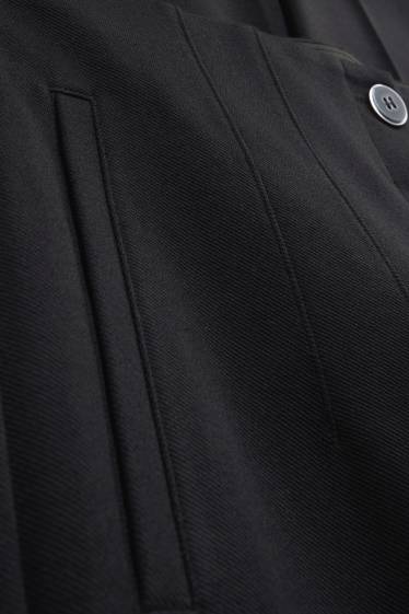 Dámské - Crop plátěné kalhoty - high waist - tapered fit - černá