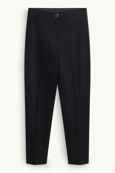 Dámské - Crop plátěné kalhoty - high waist - tapered fit - černá