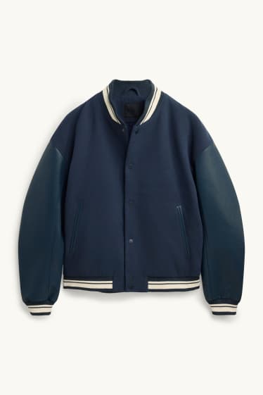 Men - Varsity jacket - dark blue / creme white