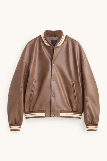 Hommes - Blouson aviateur - matière synthétique - marron / beige