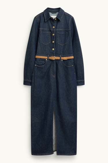 Donna - Vestito a blusa di jeans con cintura - jeans blu scuro