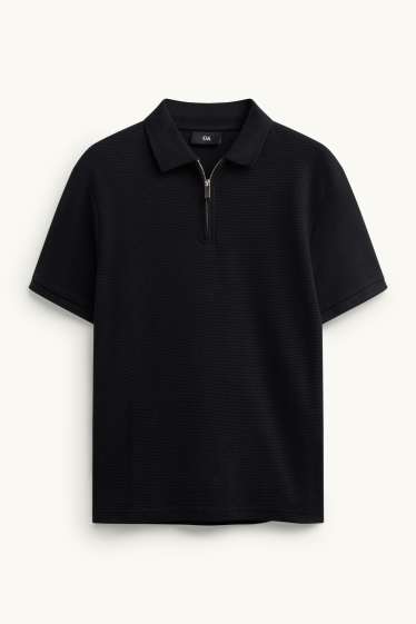 Herren - Poloshirt - Regular Fit - gerippt - schwarz